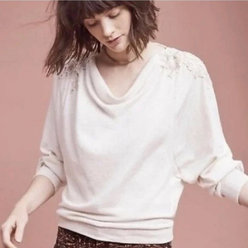 Anthropologie Meadow Rue Cream Bria Embroidered Lace Back Pullover Top Small